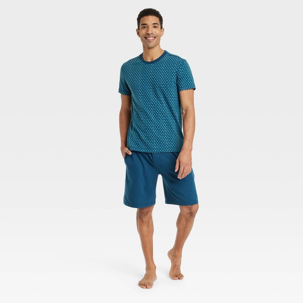 Mens Geometric Print Short Sleeve T-Shirt + Shorts Pajama Set 2pc - Goodfellow & Co Dark Teal Blue L Product Image