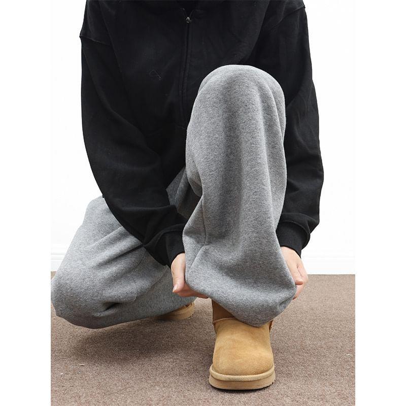 Drawstring Waist Plain Wide Leg Sweatpants Product Image