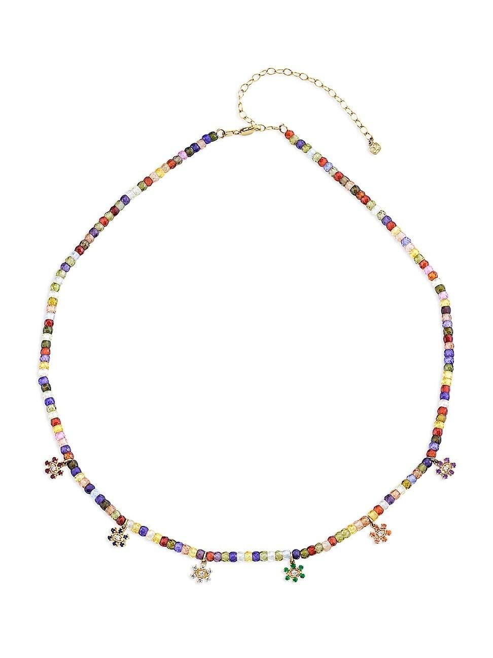 Womens Rainbow 14K Yellow Gold, 0.166 TCW Diamond & Multi-Gemstone Bead Necklace Product Image