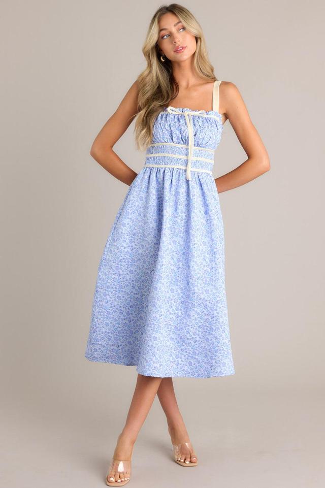 Petal Waltz Blue Floral Jacquard Midi Dress Product Image