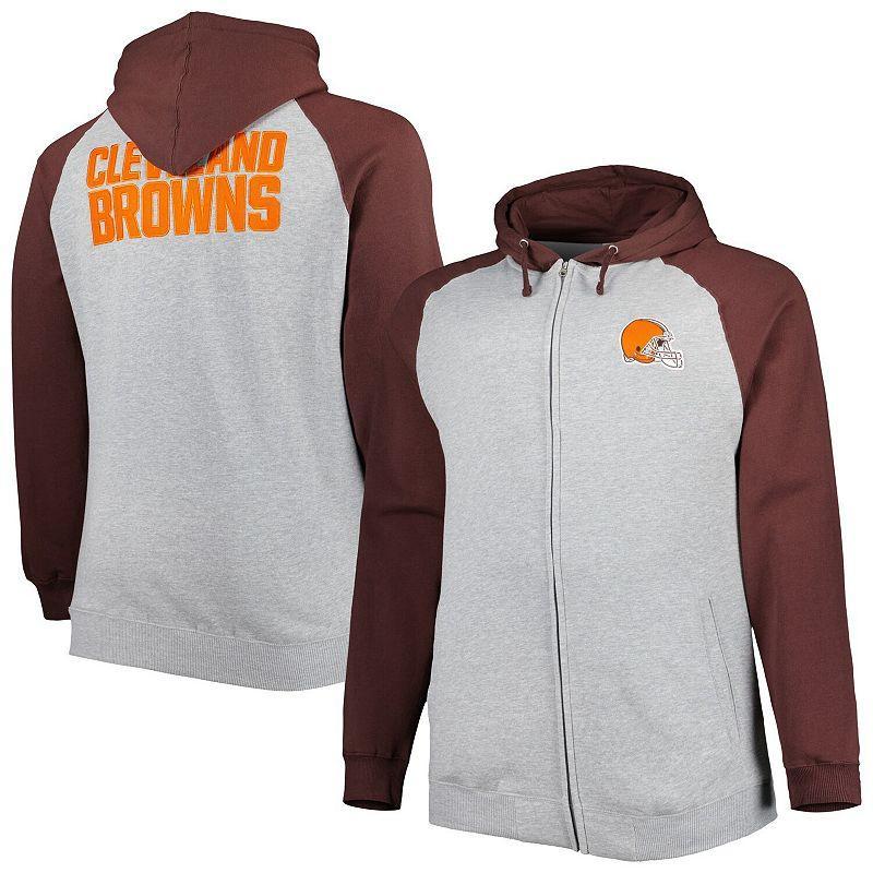 Mens Heather Gray Cleveland Browns Big & Tall Fleece Raglan Full-Zip Hoodie Jacket Product Image