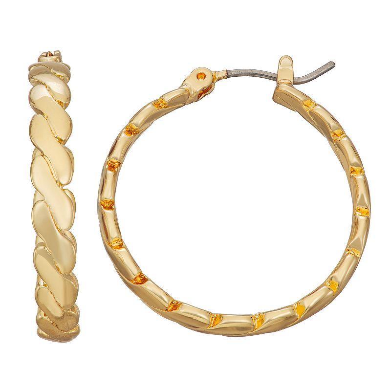 Nine West Gold Tone Twisted Click-It Hoop Earrings, Womens Product Image