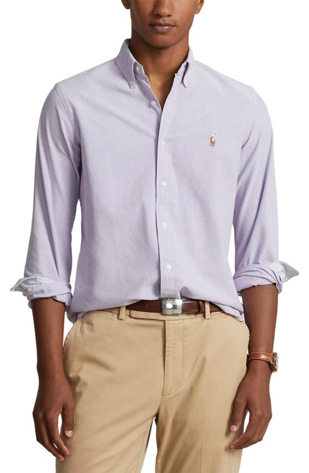 Cotton Oxford Classic Fit Button Down Shirt In Purple Product Image