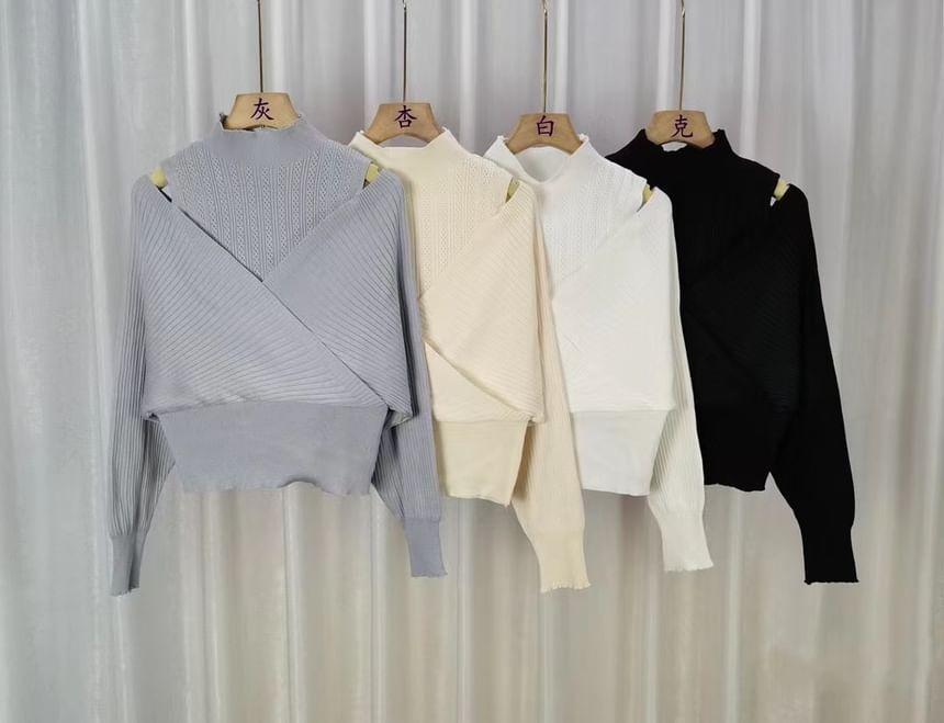 Cold-Shoulder Plain Mock Two-Piece Sweater Product Image