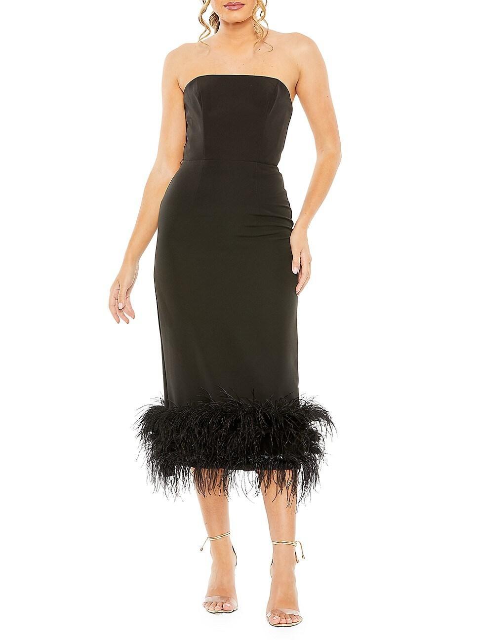 Ieena for Mac Duggal Feather Trim Strapless Column Midi Dress Product Image