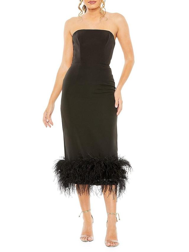 Womens Feather-Trim Strapless Midi-Dress Product Image