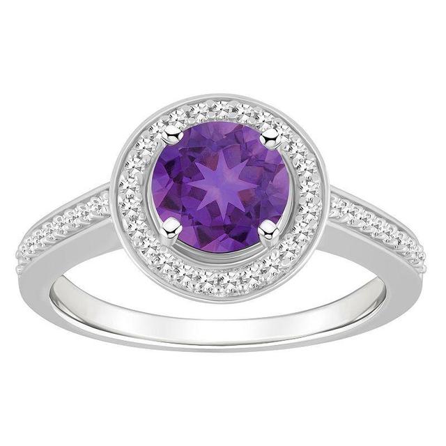 Celebration Gems Sterling Silver 7 mm Round Gemstone & 1/5 Carat T.W. Diamond Halo Ring, Womens Purple Product Image