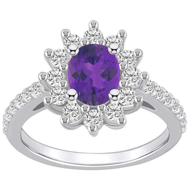 Alyson Layne 14k White Gold Oval Cut Amethyst & 7/8 Carat T.W. Diamond Halo Ring, Womens Purple Product Image