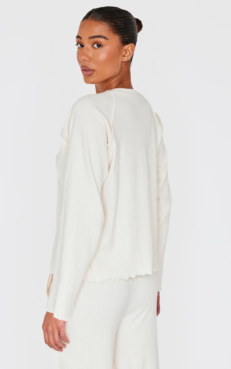 Cream Ribbed Oversized Seam Detail Long Top Product Image