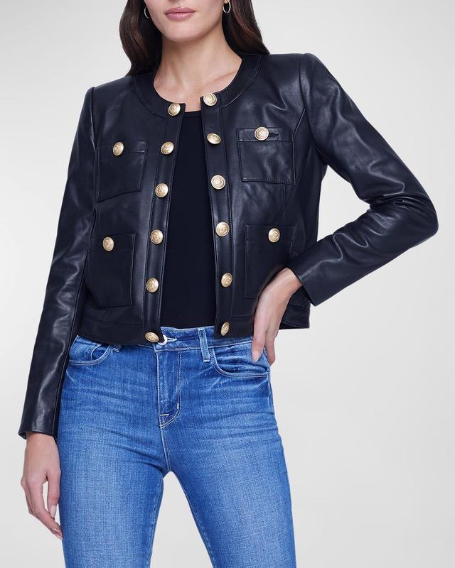 Womens Jayde Collarless Leather Jacket Product Image