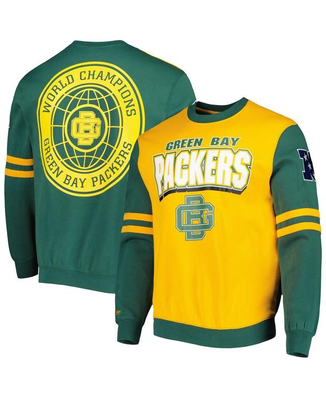 Mens Mitchell & Ness Gold Green Bay Packers All Over 2.0 Pullover Sweatshirt Product Image