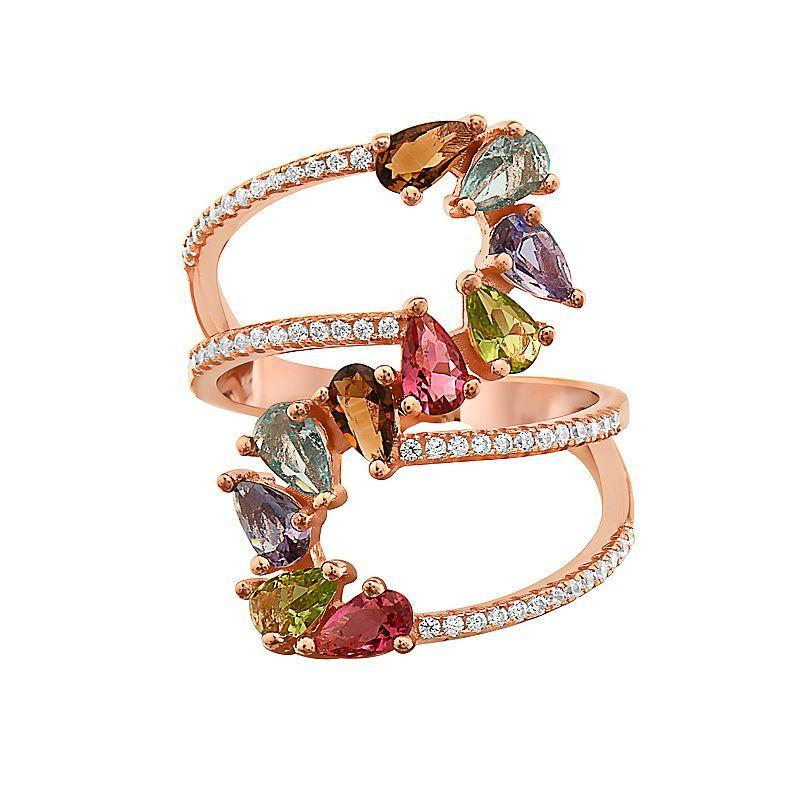 18k Rose Gold Over Sterling Silver Cubic Zirconia Bypass Ring, Womens Pink Tone Product Image