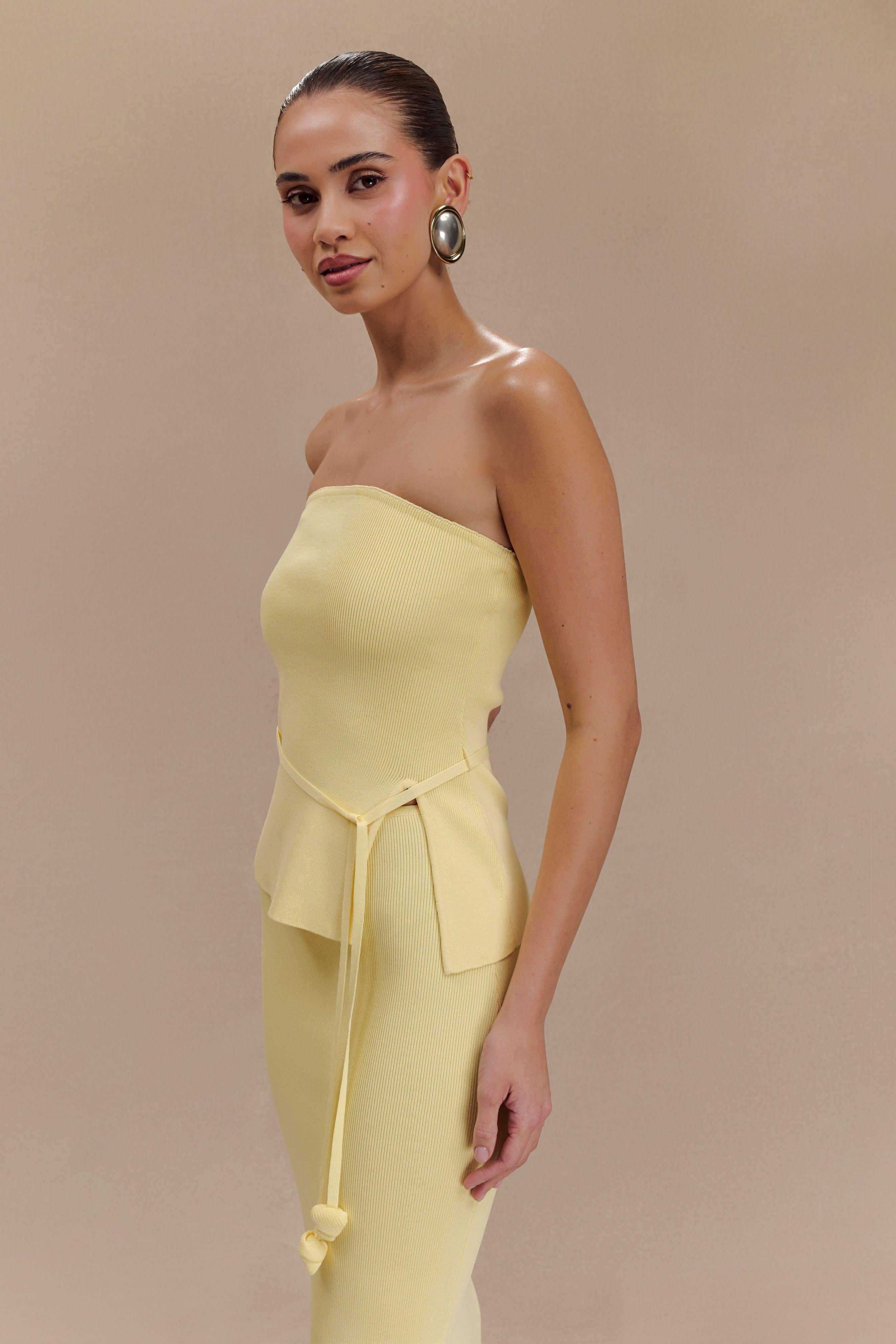 Keaton Strapless Rose Tie Knit Top - Lemon Product Image