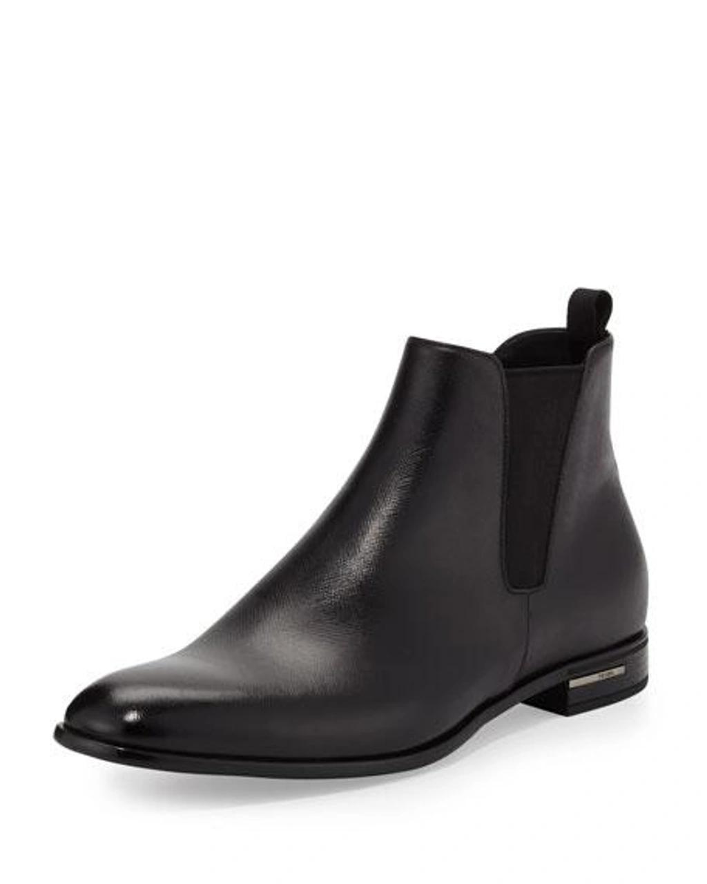 PRADA Saffiano Leather Chelsea Boots In Black Product Image