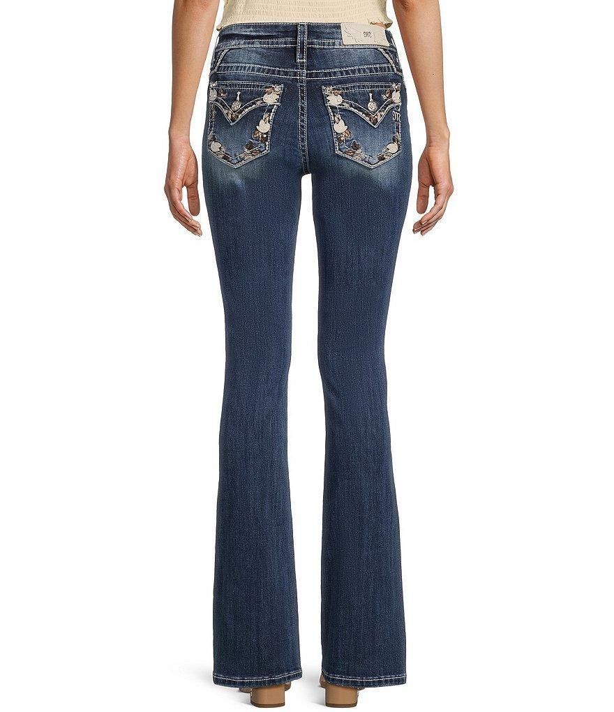 Miss Me Mid Rise Floral Border Flap Pocket Bootcut Jeans Product Image