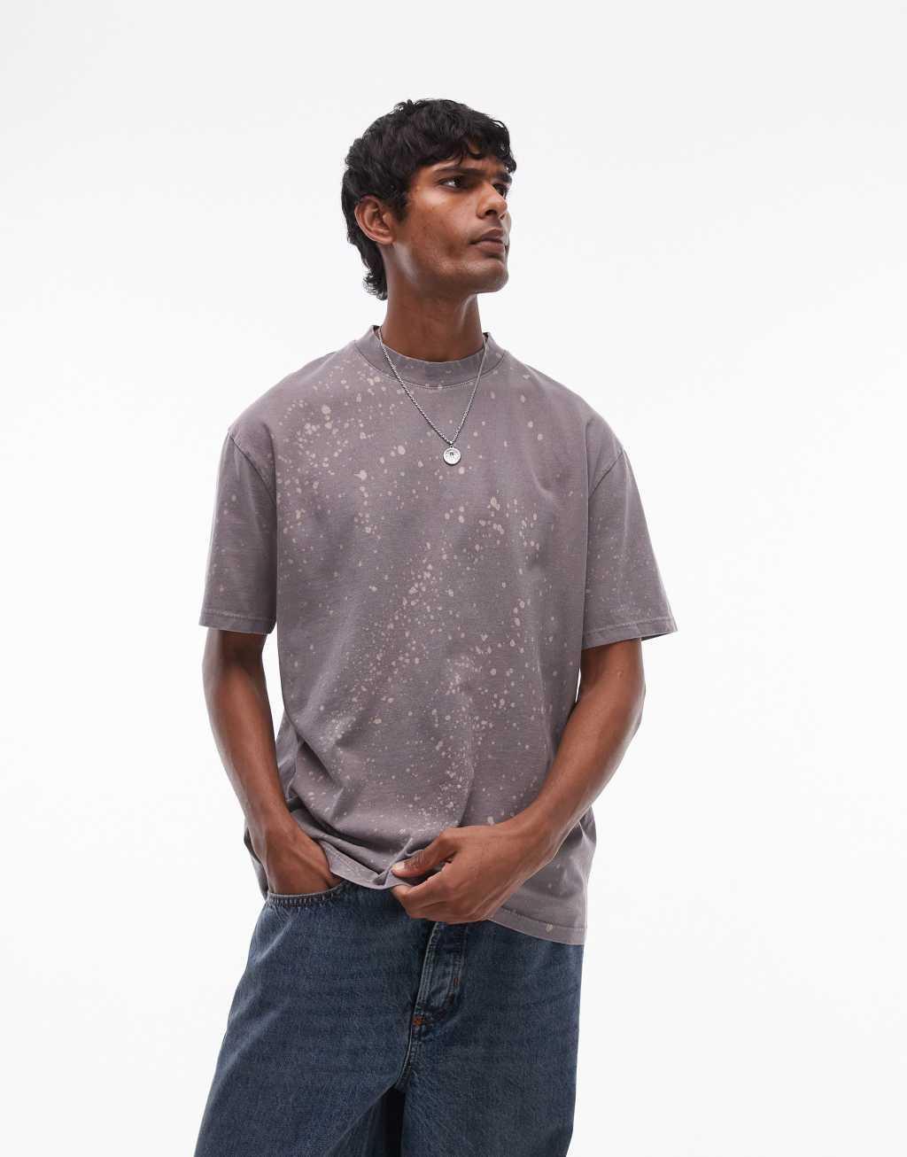 Topman oversized fit t-shirt with wash in gray Product Image