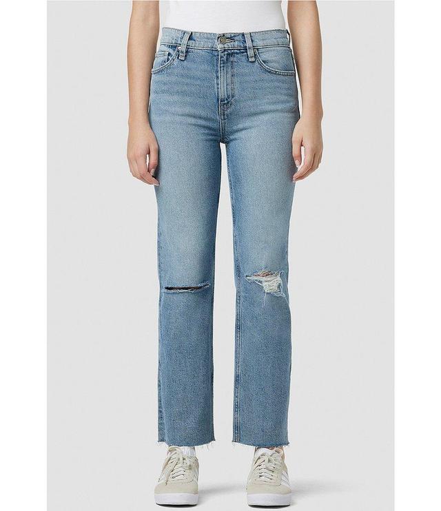 Hudson Jeans Remi Stretch Denim High Rise Distressed Raw Hem Straight Ankle Jeans Product Image