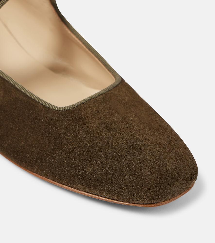 Suede Mary Jane Ballet Flats In Green Product Image