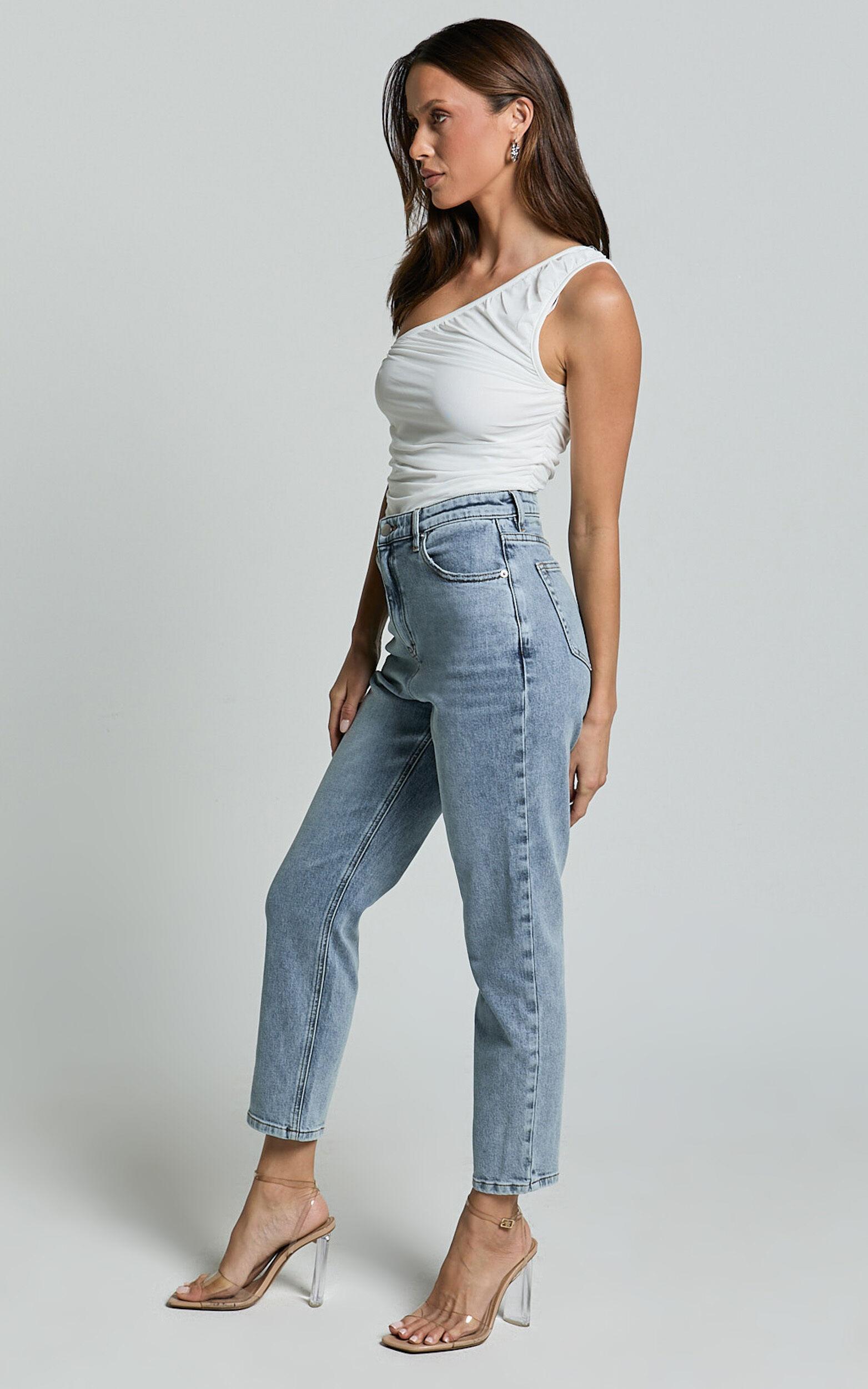 Lucilla Jeans - High Waisted Contour Fitted Denim Jeans in Mid Blue Wash Product Image