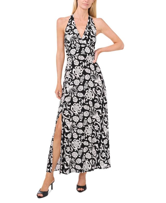 Women's Halter-Neck Leg-Slit Sleeveless Maxi Dress Product Image