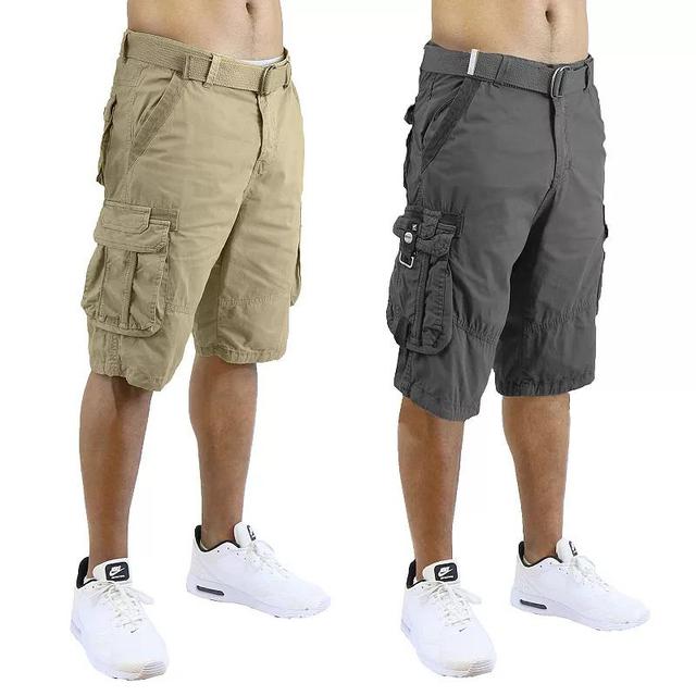 Mens Blu Rock 2-Pack Distressed Cotton Cargo Shorts with Belt Green Gray Product Image