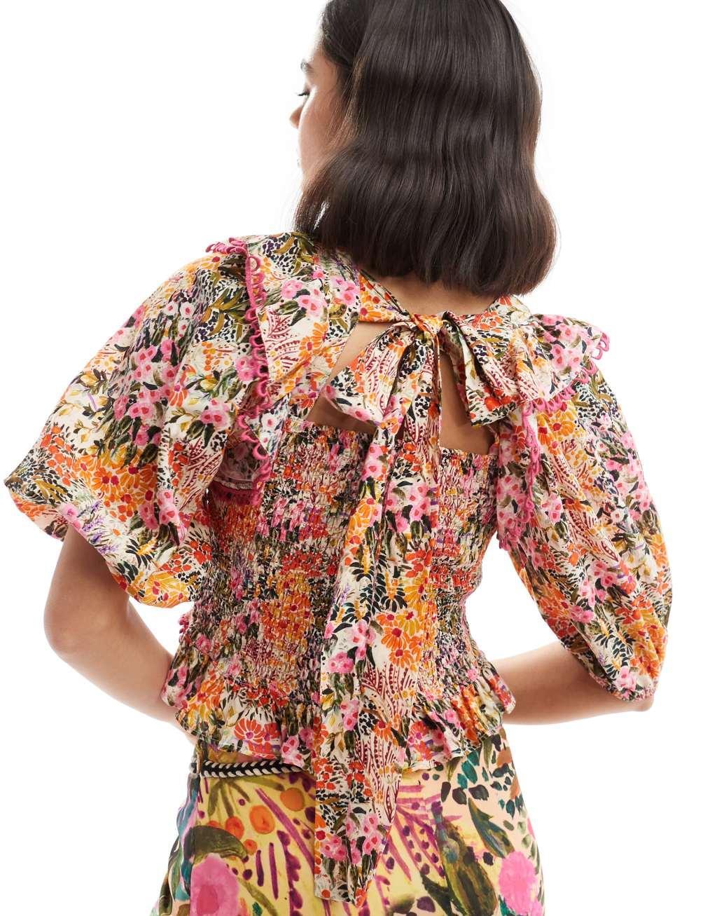 Hope & Ivy smock top with embellished trim in floral - part of a set Product Image