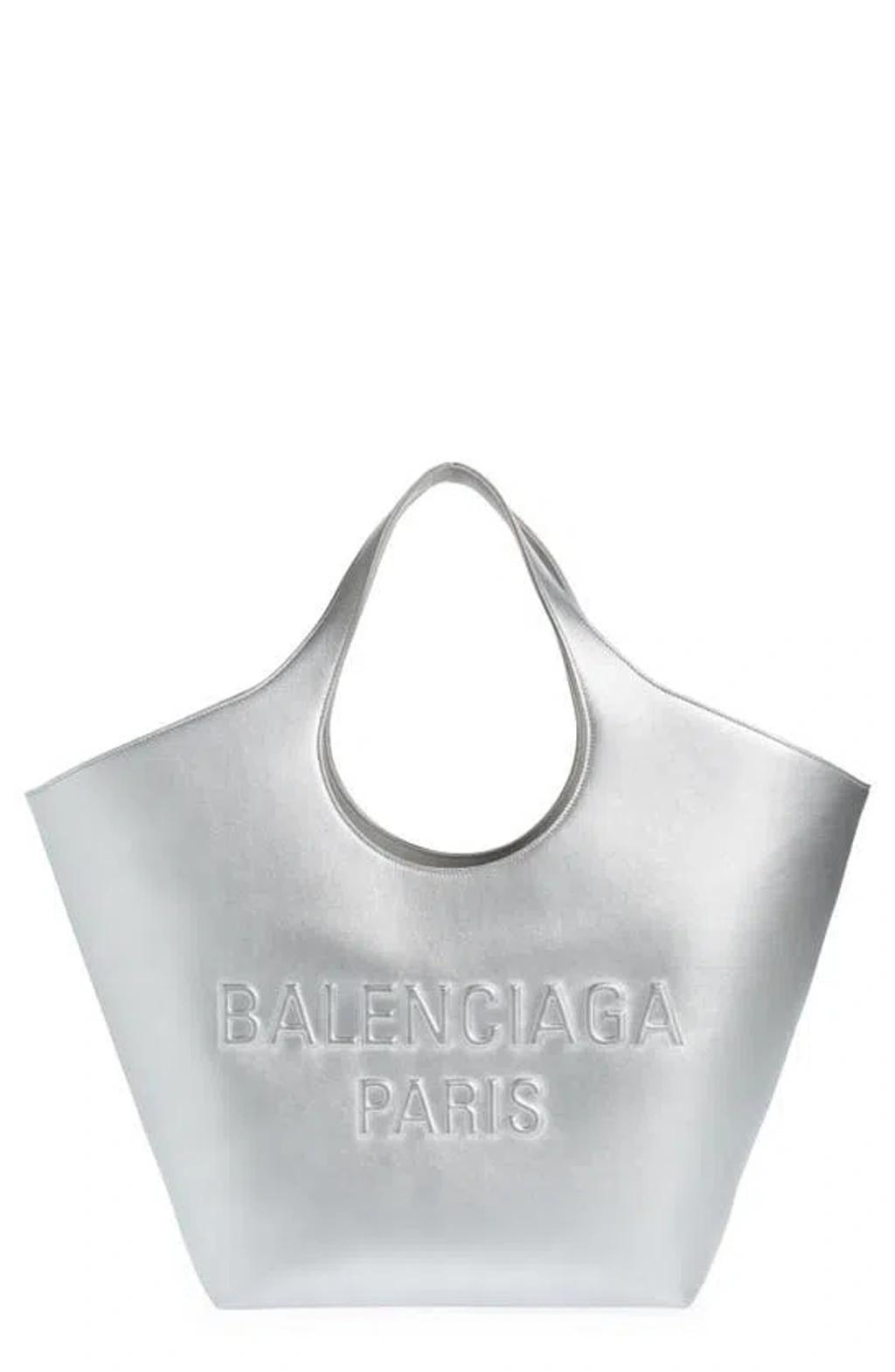 BALENCIAGA Medium Mary-kate Metallic Leather Tote In Silver Product Image