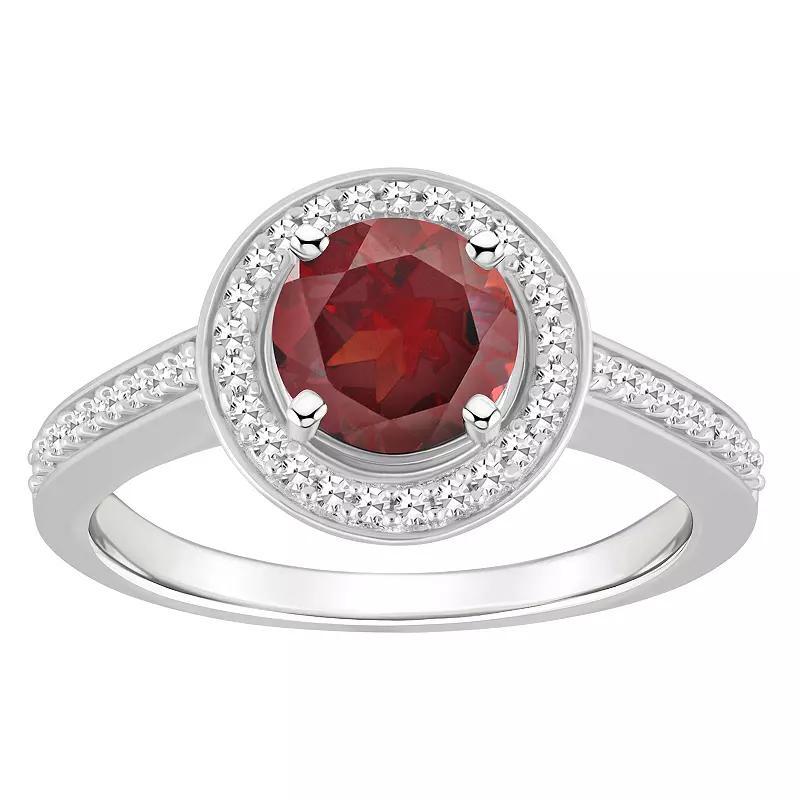 Macys Garnet (1-2/3 ct. t.w.) and Diamond (1/5 ct. t.w.) Halo Ring in Sterling Silver Product Image