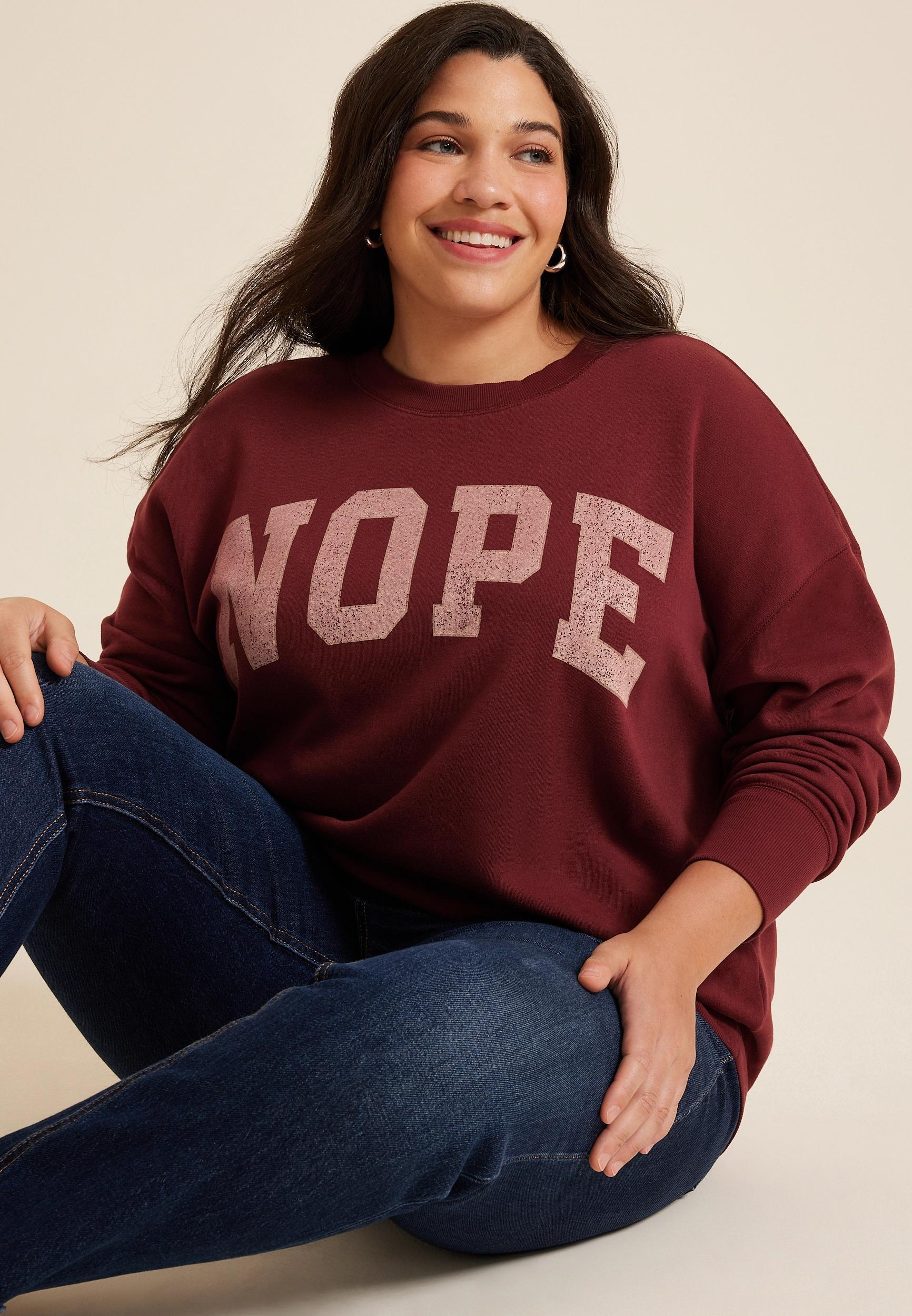 Maurices Plus Size Womens Nope Relaxed Fit Sweatshirt Red Size 2X Product Image