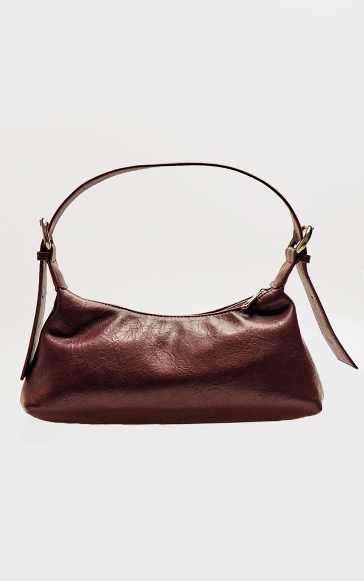 Burgundy Crinkle Pu Buckle Detail Shoulder Bag Product Image