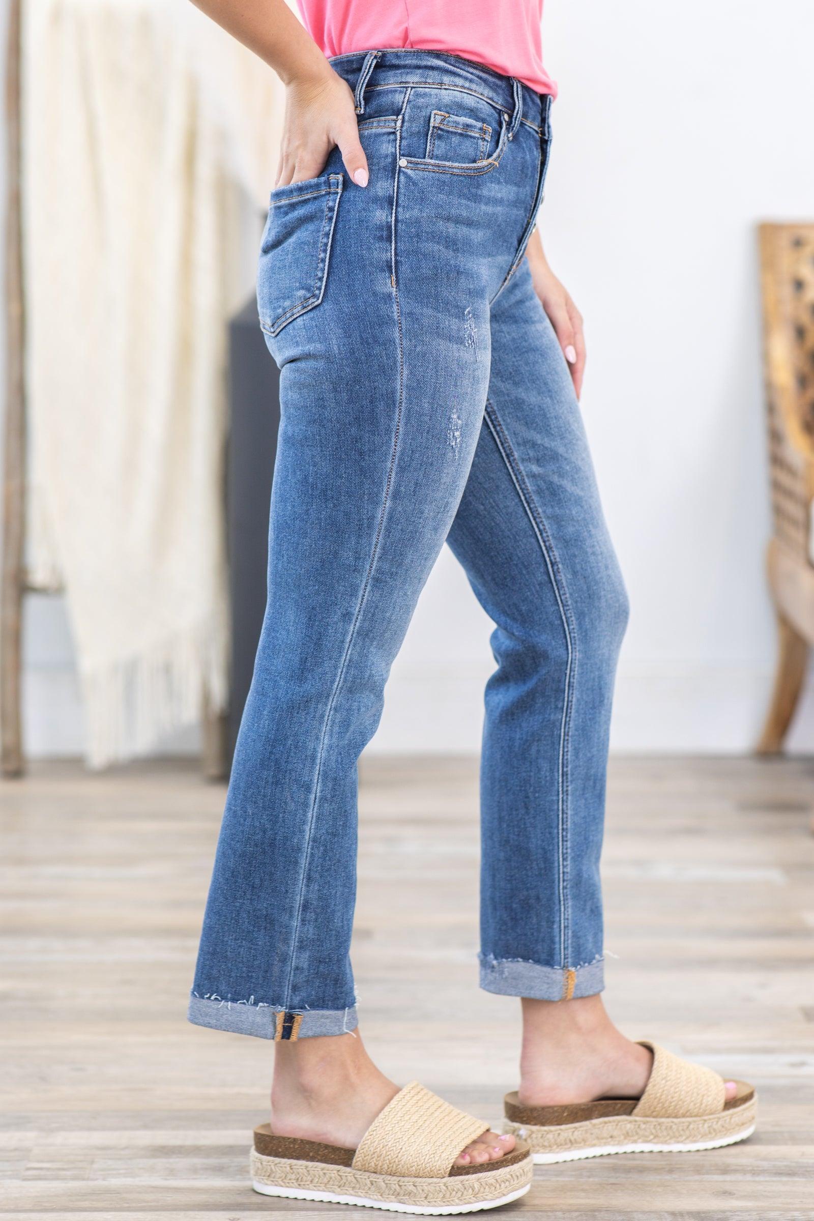 Risen Button Fly Ankle Straight Leg Jeans Product Image