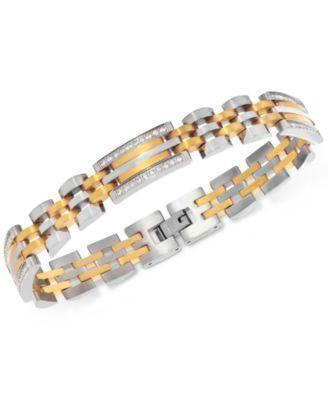 Mens Diamond Two-Tone Link Bracelet (1/2 ct. t.w.) in Stainless Steel and Yellow Ion-Plate Product Image