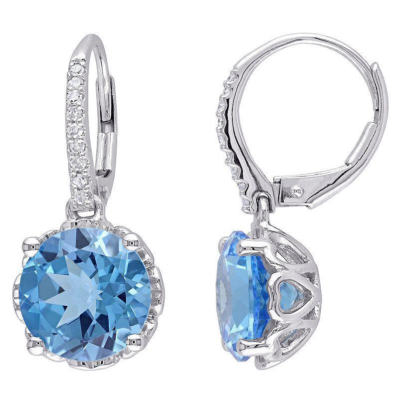 Stella Grace 10k White Gold Swiss Blue Topaz & 1/10 Carat T.W. Diamond Leverback Earrings, Womens, 10k Whgold Product Image