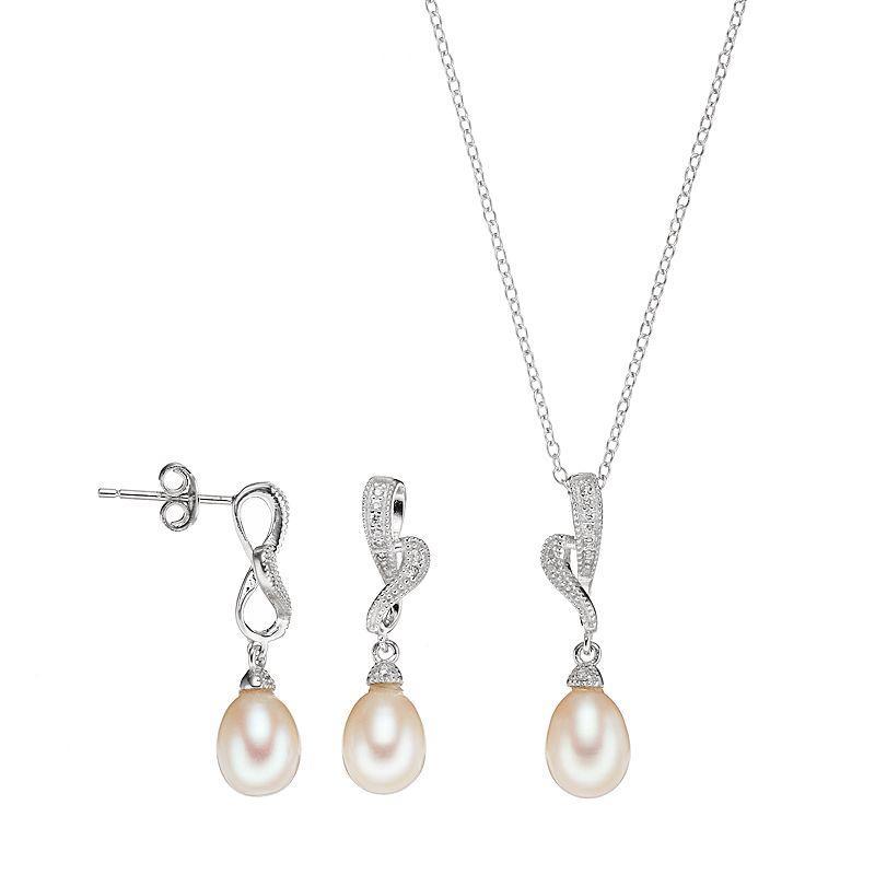 Sterling Silver Freshwater Cultured Pearl & Cubic Zirconia Jewelry Set, Womens White Product Image