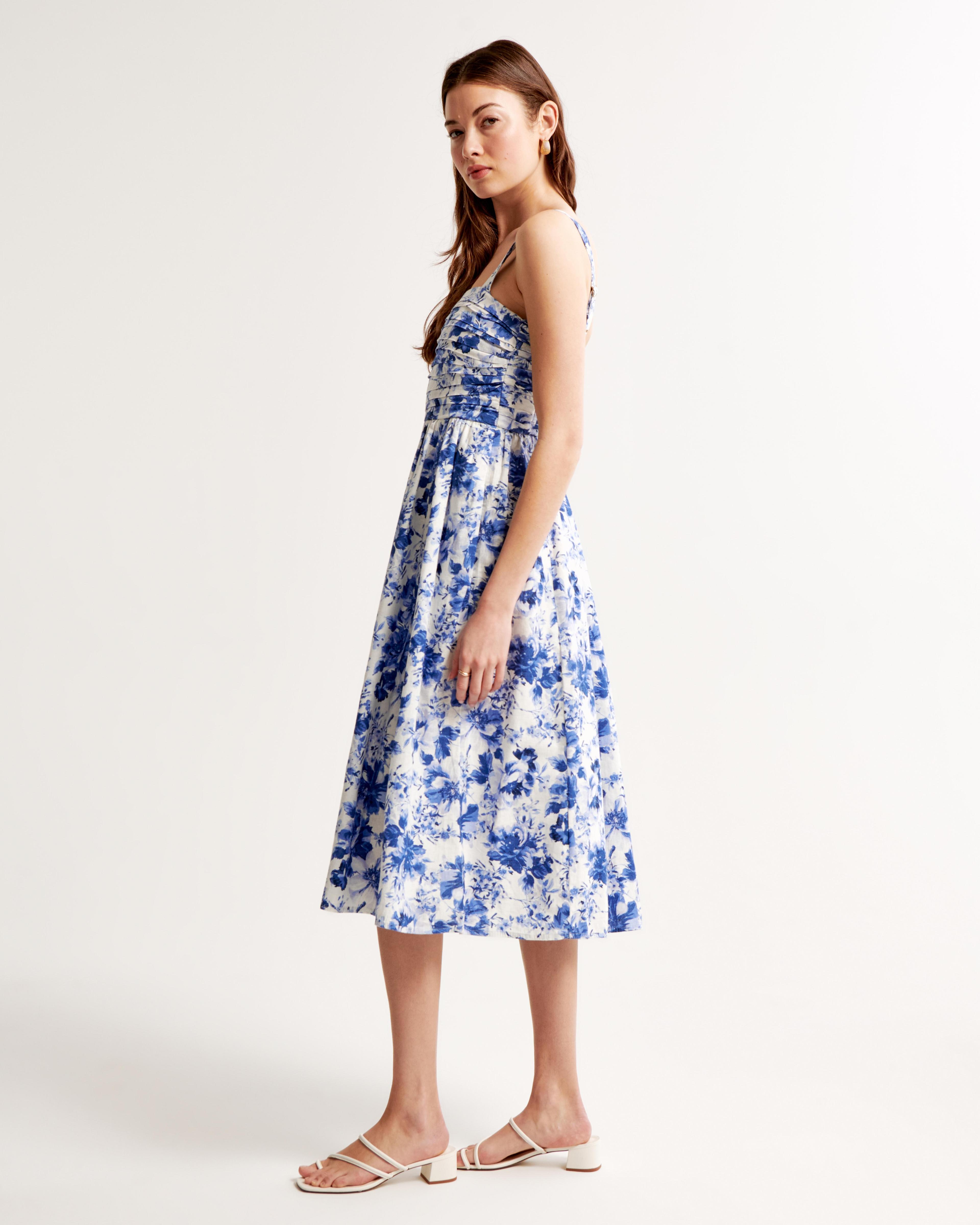 The A&F Emerson Linen-Blend Wide Strap Midi Dress Product Image