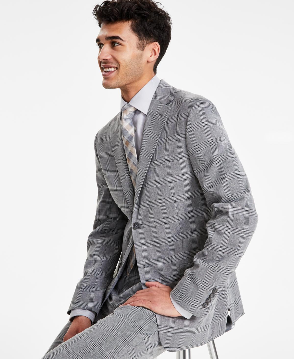 Dkny Mens Modern-Fit Black Plaid Suit Separate Jacket - Black/white Product Image