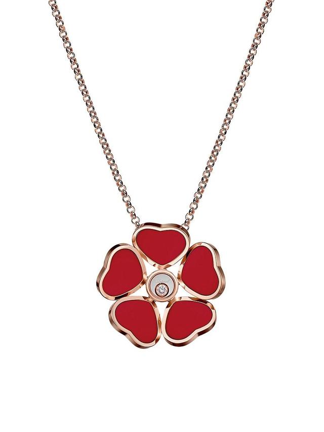 Womens Happy Diamonds Happy Hearts 18K Rose Gold, Diamond & Red Stone Pendant Necklace Product Image