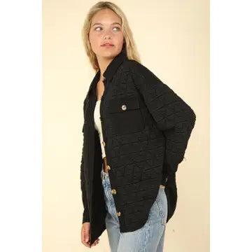 Black Oversized Quilted Cozy Shacket Jacket Female Product Image