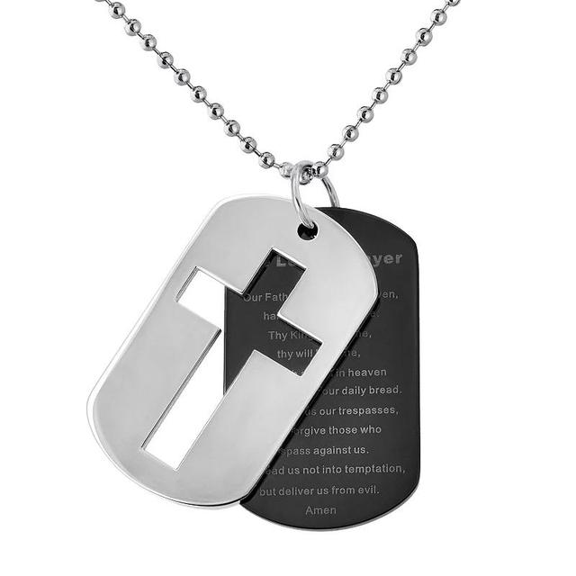 Stainless Steel and Black Immersion-Plated Stainless Steel Lords Prayer Dog Tag - Men, Mens Multicolor Product Image