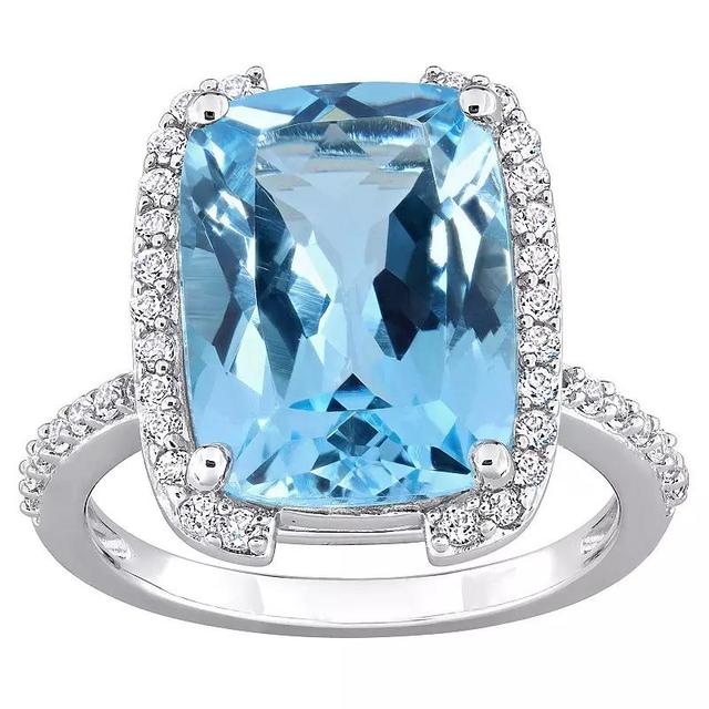 Stella Grace Sterling Silver Sky Blue Topaz & White Topaz Bracket Cocktail Ring, Womens Product Image