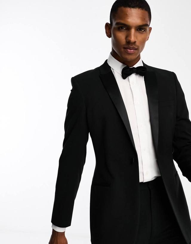 ASOS DESIGN super skinny tuxedo suit jacket in black Product Image