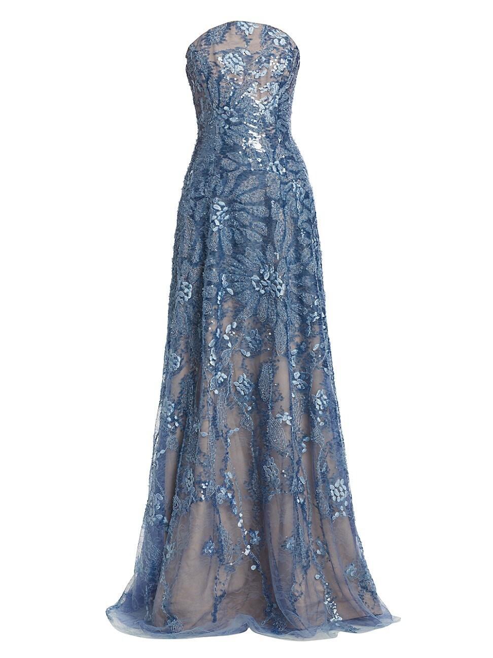 Womens Floral Beaded Strapless A-Line Gown Product Image