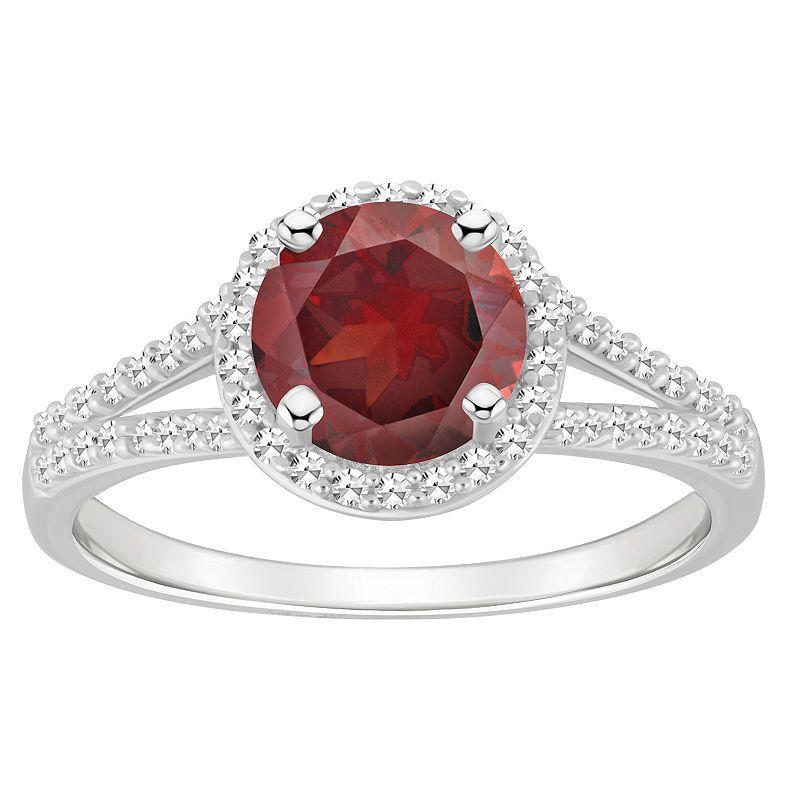 Celebration Gems Sterling Silver 7 mm Round Gemstone and 1/4 Carat T.W. Diamond Split Shank Ring, Womens Red Product Image