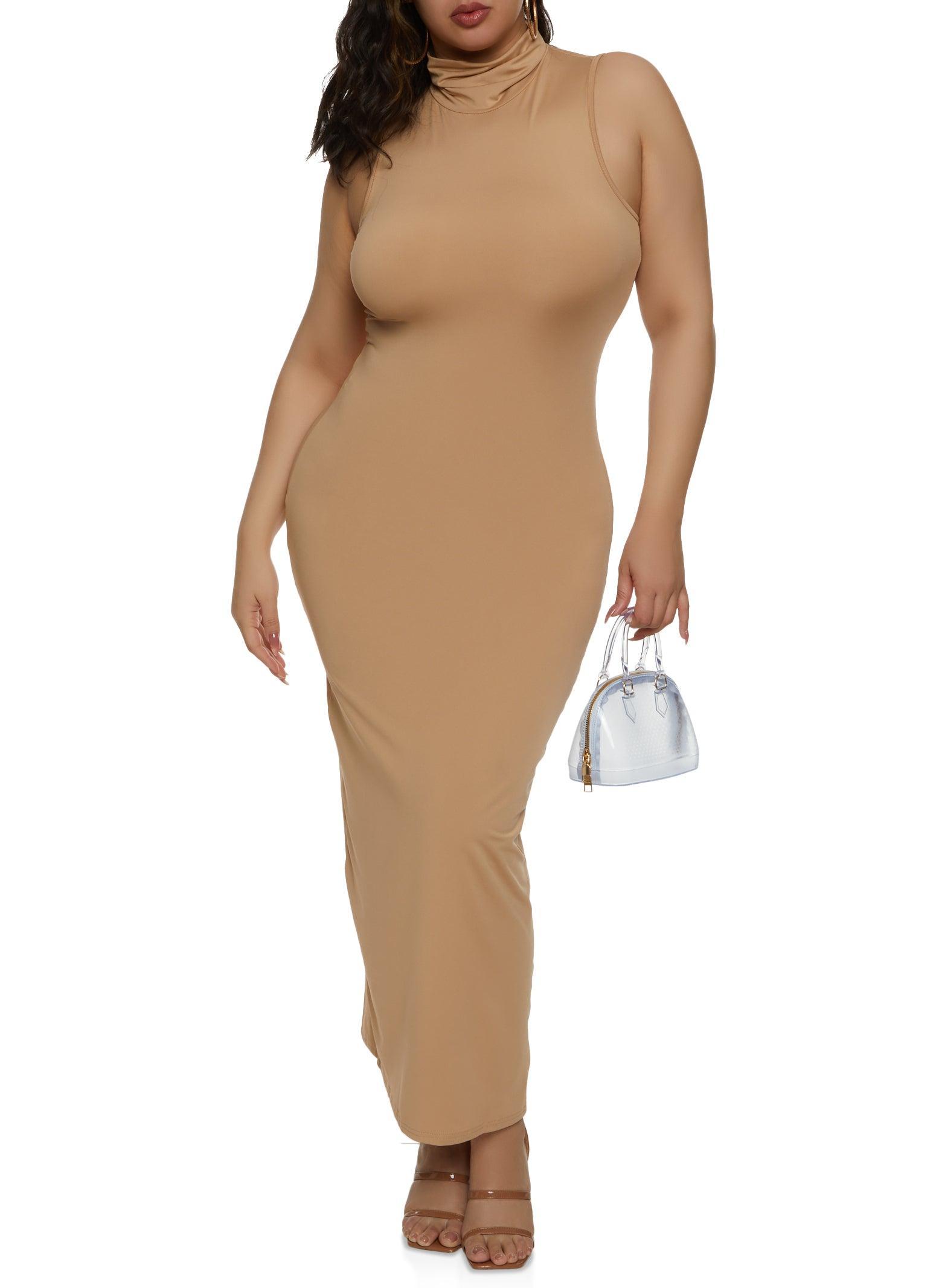 Womens Plus Size Daisy Sleeveless Turtleneck Maxi Dress Product Image