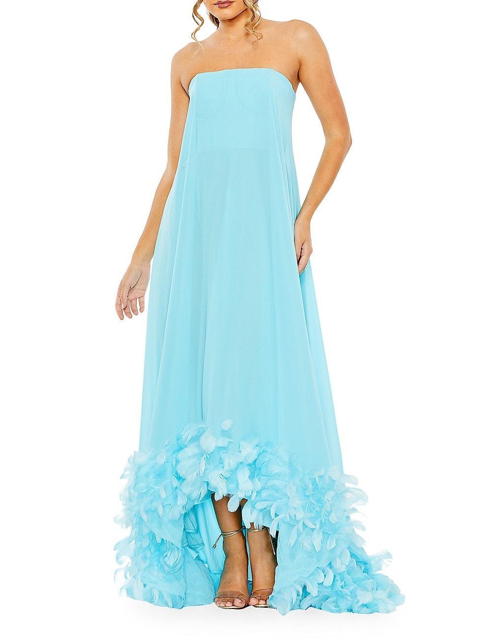 Womens Feathered Chiffon Strapless Gown Product Image