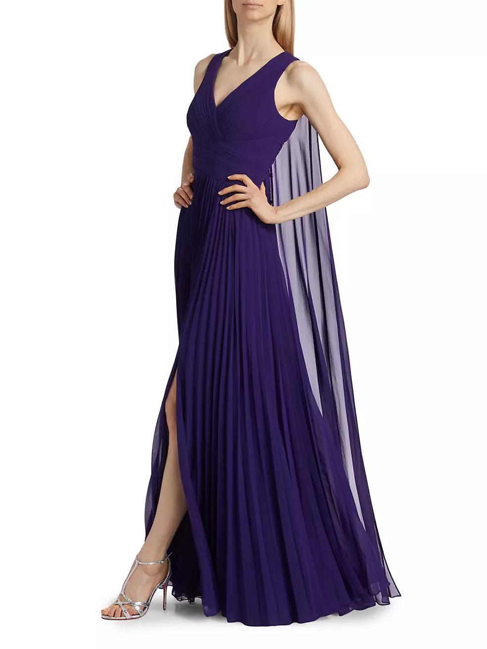 Pleated Chiffon Cape A-Line Gown Product Image