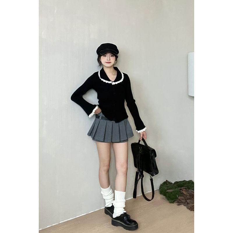 High Waist Plain Pleated Mini A-Line Skort Product Image