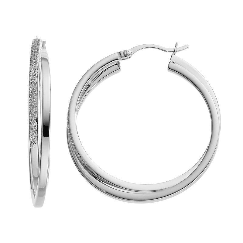 Sterling Silver Hoop Earrings, Womens, White Over Silver Product Image