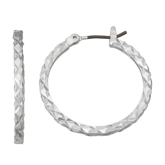 Napier Silver Tone Small Textured Hoop Earrings, Womens Product Image