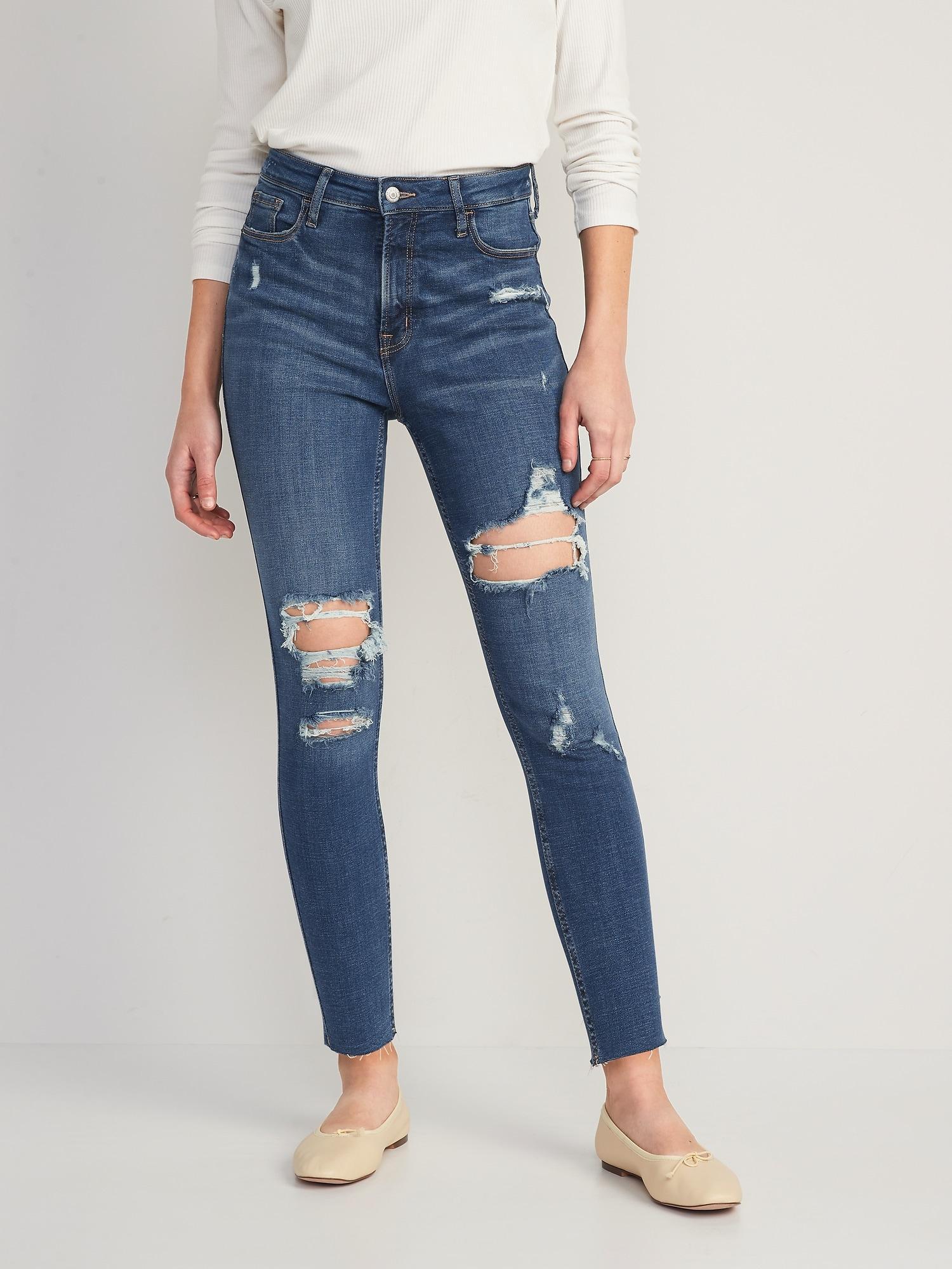 Old Navy Extra High-Waisted Rockstar 360° Stretch Super-Skinny Ripped Jeans for Women - Blue - female - Size: 22 Product Image